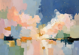 An abstract sea of clouds in pastel colours with golden accents by Niklas Maximilian
