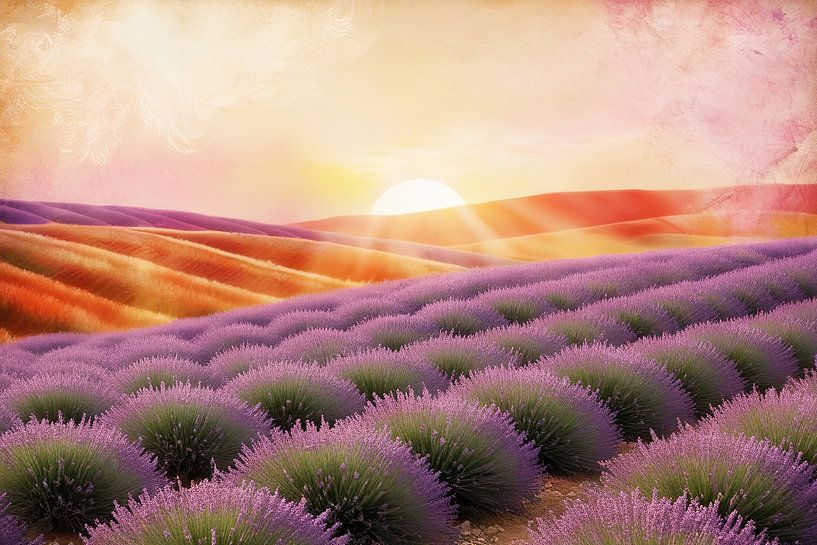 Rolling lavender fields with sunrise by Imperial Art House