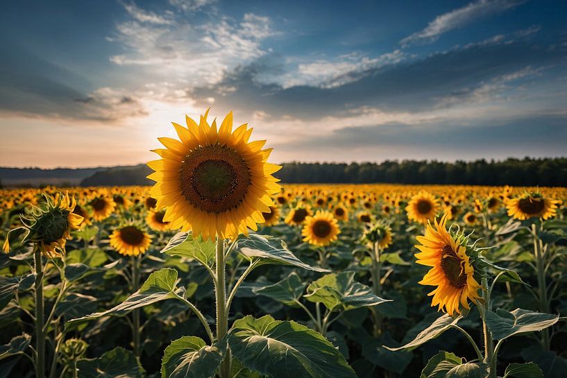 Field of sunflowers at sunset by Art & Soul Creations