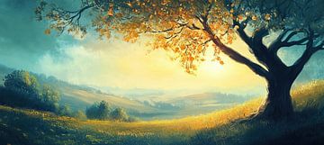 Goldener Baum | Goldene Blätter Sonnenlicht von Kunst Laune