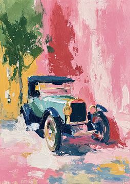 Voiture ancienne devant un mur aux couleurs pastel sur Niklas Maximilian
