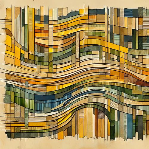 Abstract collage of woven paper strips