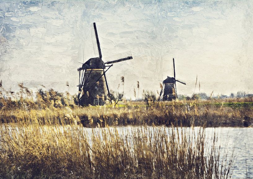 Paysage avec moulin (peinture) par Bert Hooijer