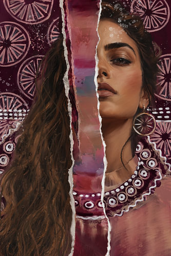 The Burgundy Goddess – krachtig vrouwelijk portret in bordeaux en roze van MadameRuiz