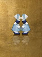 Delfts blauw kussend paar. Vrouwen, goud