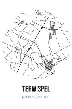 Terwispel (Fryslan) | Karte | Schwarz und weiß von Rezona