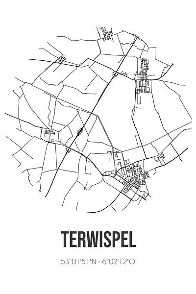 Terwispel (Fryslan) | Map | Black and white by Prints of Place