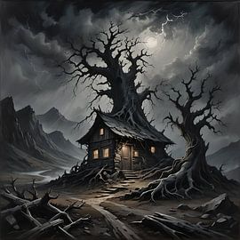 abgelegene Berghütte an einem kleinen Fluß von Nick Wendt