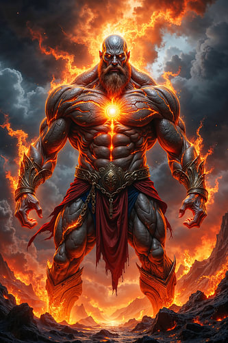 Dark Fantasy Wall Art & Poster: VULKARON - The burning colossus from hell