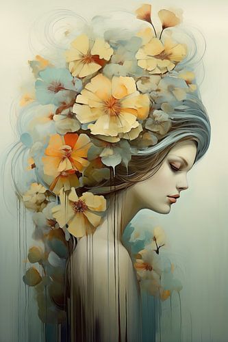 Woman with flowery hair