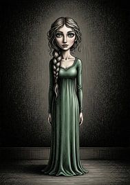 Standing Woman with Braid in Green Dress by Markus Gann