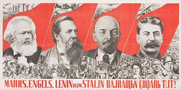 Gustav Klutsis, Verhoog de banier van Marx, Engels, Lenin en Stalin, 1937 van Atelier Liesjes