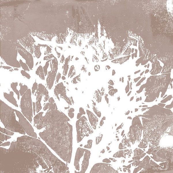 Modern abstract botanical art. Tree in white on beige by Dina Dankers