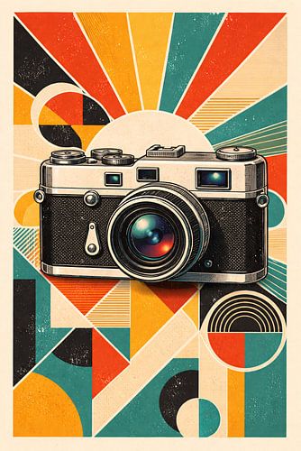 Retro camera met geometrische patronen