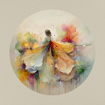 Decoratief aquarel schilderij: Vrouw met bloemenrok van Studio Pieternel