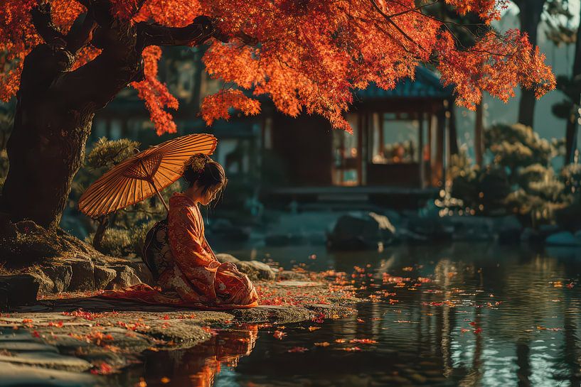 painting japan Geisha in garden by Egon Zitter