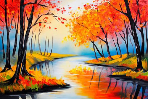 Herfstlandschap aan de rivieroever