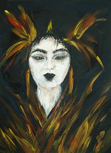 Geisha mit goldenen Federn.
