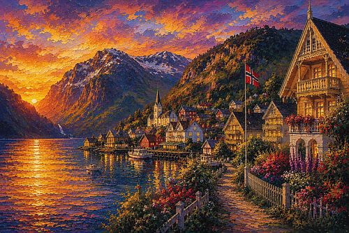 Balestrand in Noorwegen schilderij.