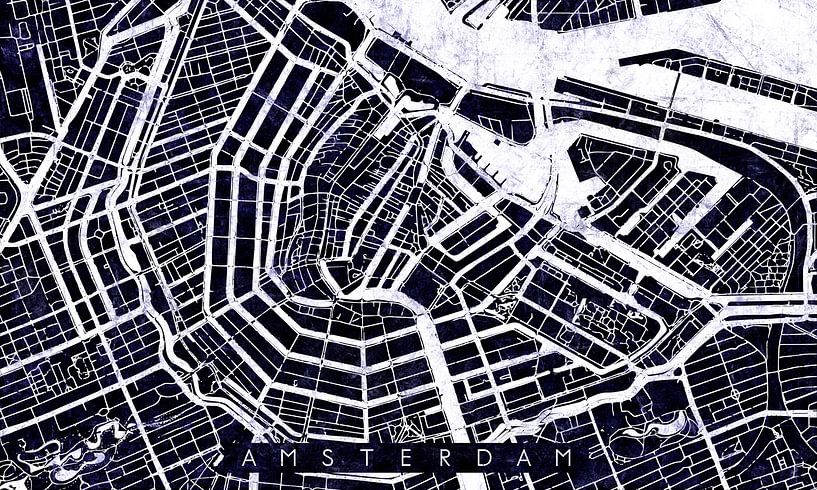 Amsterdam Stadskern Stratenplan Zwart/Paars von Maarten Knops