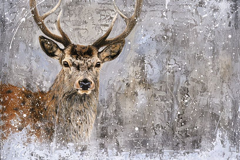 Realistic painting of a deer in snow by Art & Soul Creations