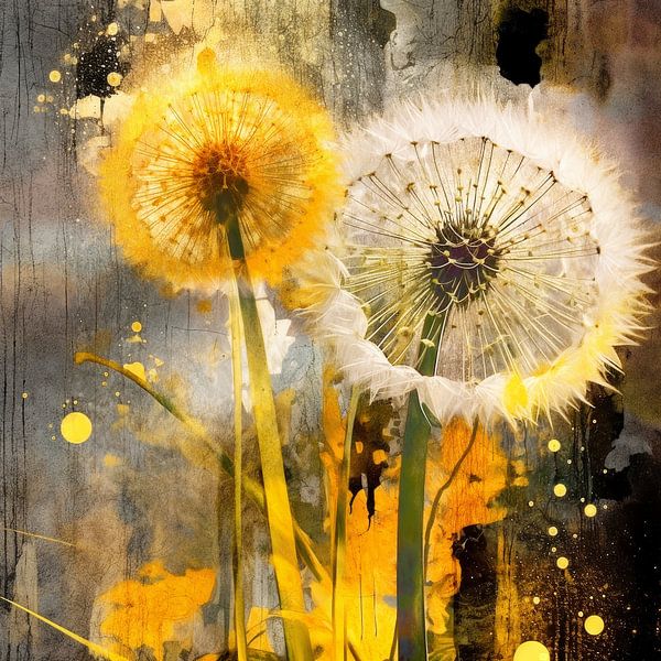 Floral fantasy: abstract dandelion art with a rustic touch by