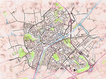 Kaart van Middelburg in de stijl 'Soothing Spring' van Maporia