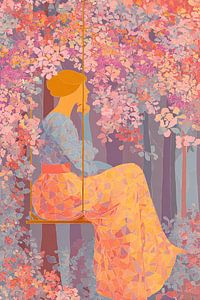 Frau Schaukel | Frau auf Schaukel mit Blumen