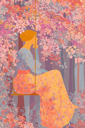 Femme sur balançoire | Femme sur balançoire avec fleurs