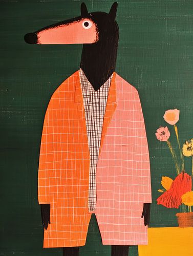 Hond in colbert naast bloemen