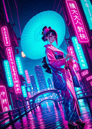 Anime Geisha Girl Cyberpunk Style Japan