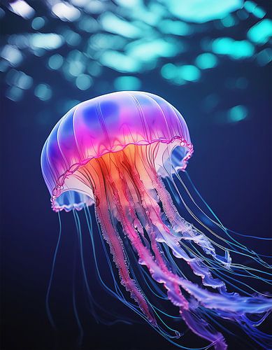 Coloured jellyfish with blue background