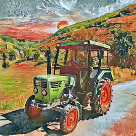 Tractor Deutz D3006 in style watercolor by Christian Lauer