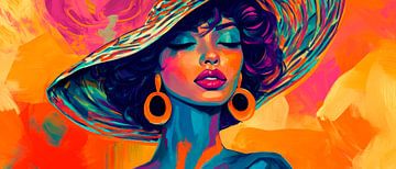 Colour explosion: Portrait of a woman with a hat by Poster Art Shop