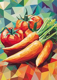 Représentation colorée de tomates et de carottes sur Pixelbull Design