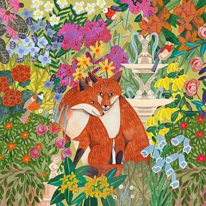 Füchse im englischen Blumengarten von Caroline Bonne Müller