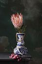 Still life 'Protea flower with pearls and Delft Blue by Willy Sengers thumbnail
