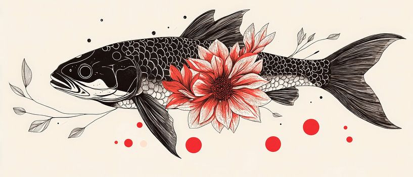 Fish and blossom - graphically combined by Poster Art Shop