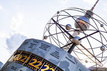 World clock and TV tower Berlin in summer by Mixed media vector arts