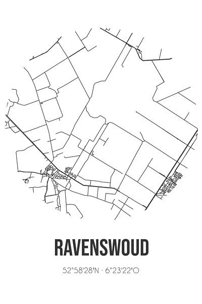 Ravenswoud (Fryslan) | Map | Black and white by Prints of Place