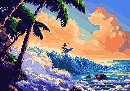 Surf Poster Beach Sea - Pixel Art