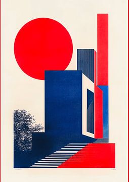 Bauhaus Architectuur Rood Blauw Wit Abstract van Niklas Maximilian