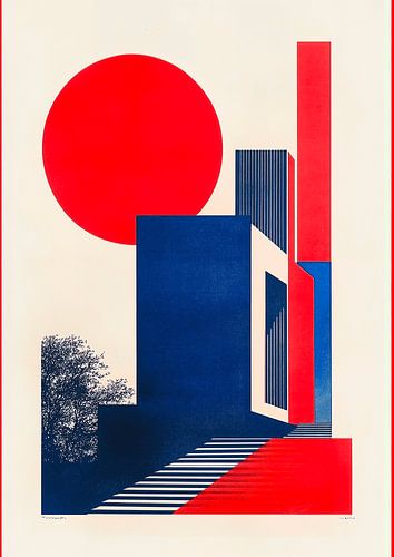 Bauhaus Architecture Red Blue White Abstract
