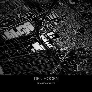 Carte en noir et blanc de Den Hoorn, Hollande méridionale. sur Rezona