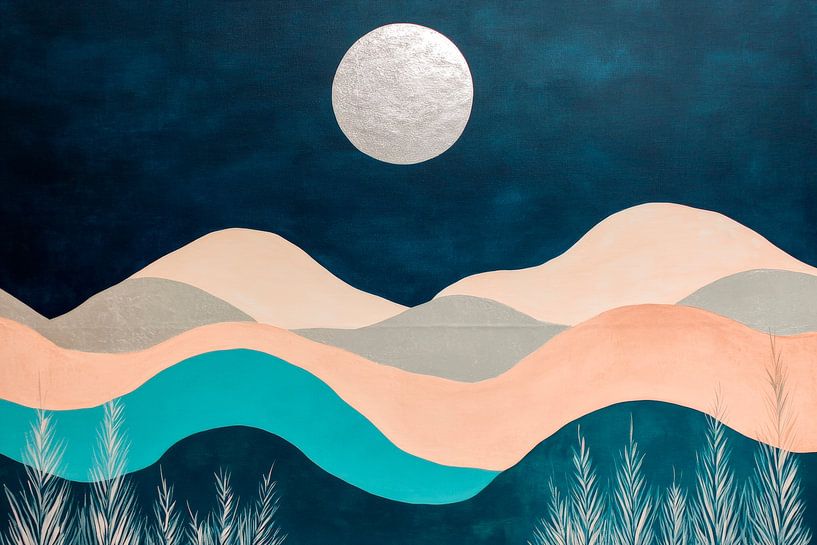 Moonlight over rolling hills by Poster Art Shop