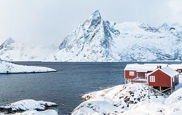 Rode vissershuisjes in Hamnoy van Ageeth Groen