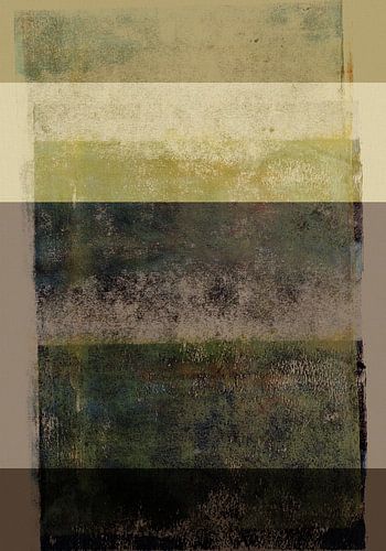 Abstract landschap in wit, groen en bruin in wabi-sabi-stijl.