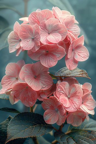 Close-up van Roze Hortensia met Bladeren