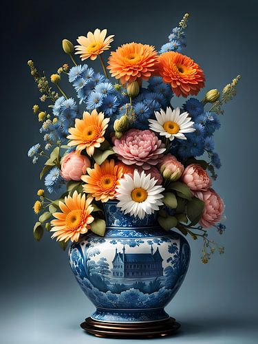 Delfts Blauwe Vaas met Bloemen