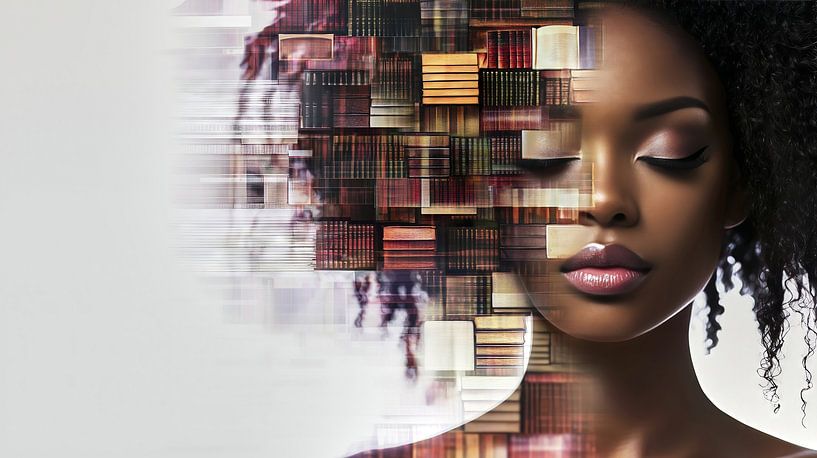 Femme noire avec des étagères par Frank Heinz